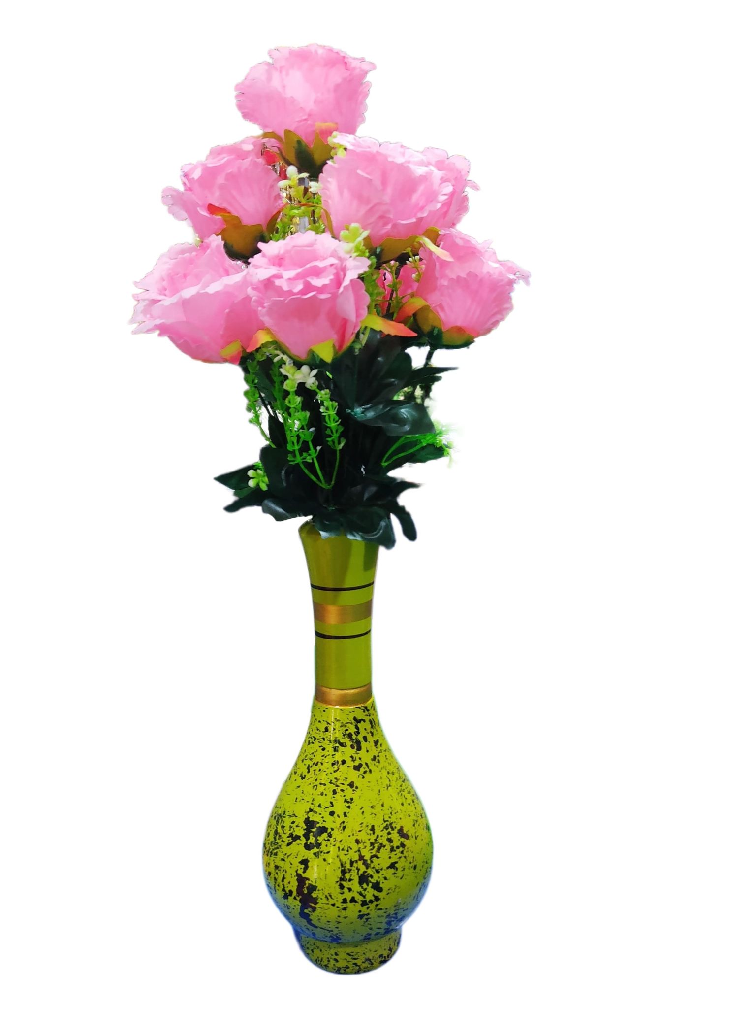 Artificial Flower Arrangement in Green Crackle Glass Vase