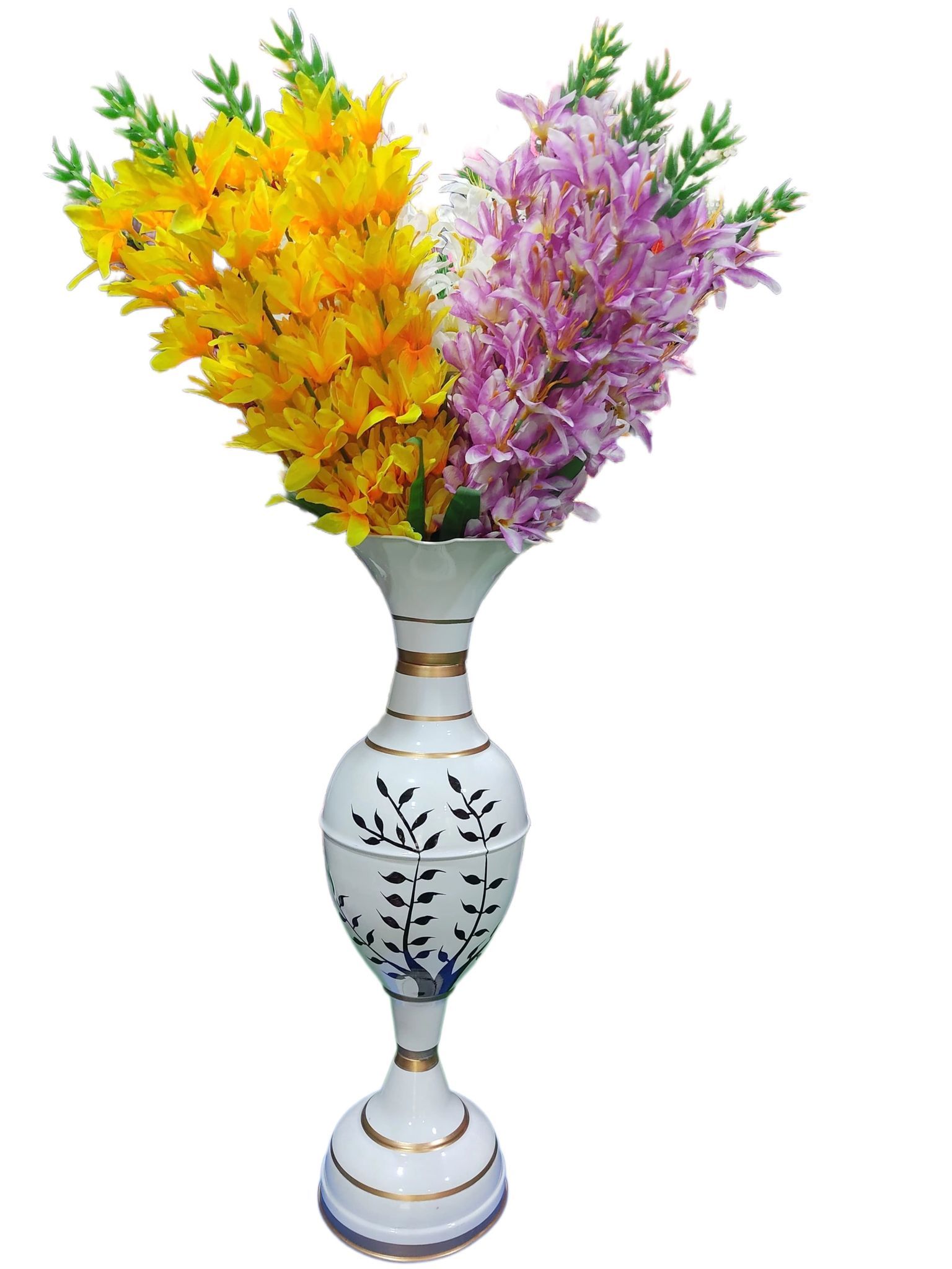 White Metal Flower Vase with Colorful Floral Arrangement