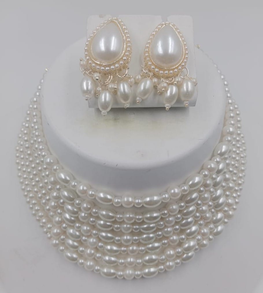 White Baroque Pearl Necklace and Earrings Set