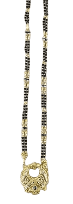 22K Gold Plated Black Beads Mangalsutra with Round Pendant for Women