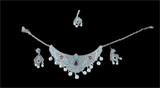 Pearl and Silver Kundan Necklace Set with Earrings