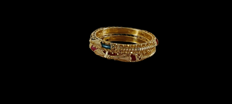 Gold Plated Bangles with Red and Green Stones