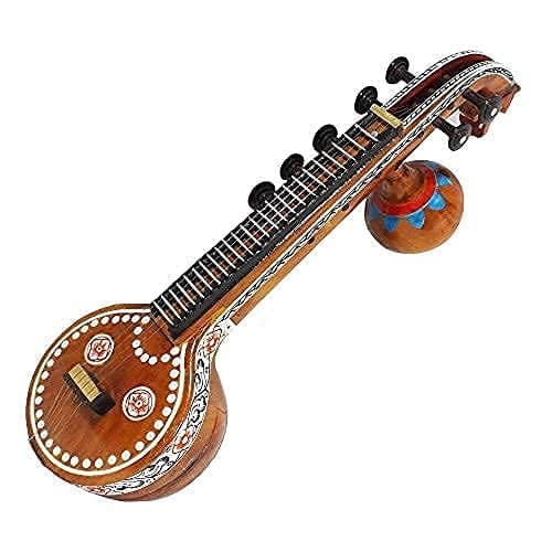 Indian Classical Music Instrument Veena - Handmade Wooden String Instrument with 24 Frets and a Gourd Resonator (showpiece)