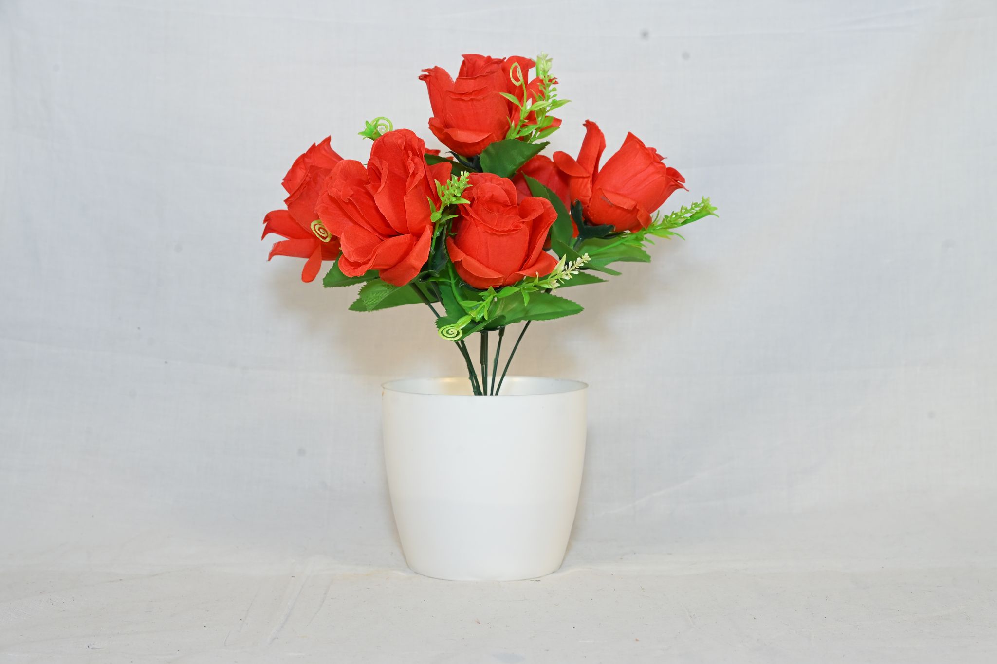 Artificial Rose Flower Plant with White Pot for Home Decor
