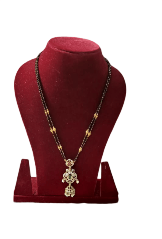 Gold Plated Mangalsutra Necklace with Black Beads for Women