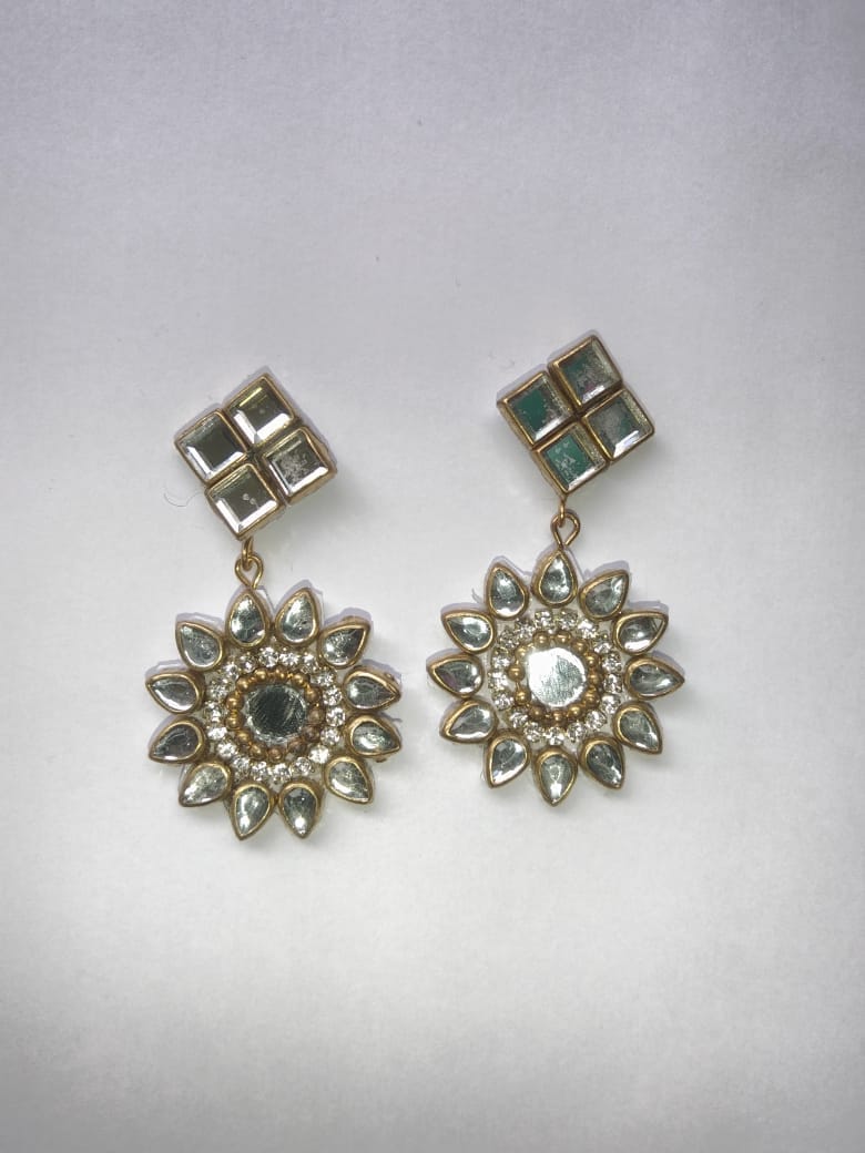 "Stunning Cubic Zirconia and Mirror Work Chandbali Earrings"