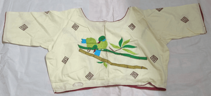White Hand Embroidered Cotton Blouse With Bird Motif