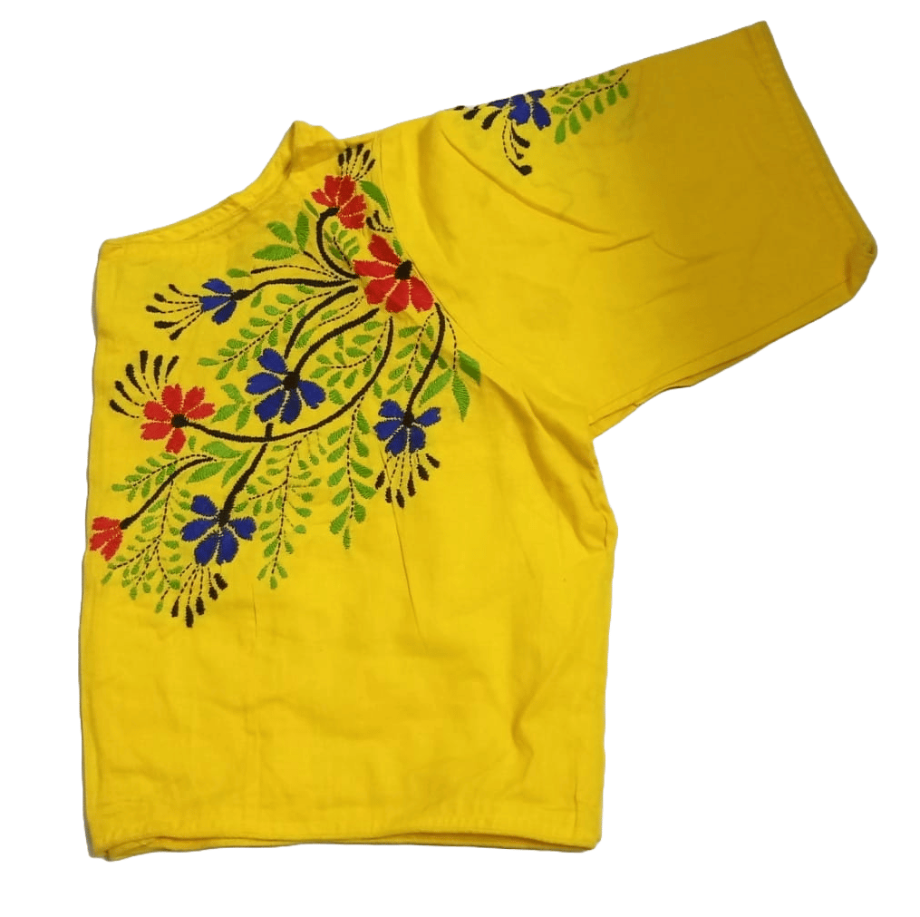 Yellow Cotton Blouse With Floral Embroidery