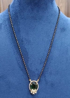 Black Beads Mangalsutra with Green Stone Pendant