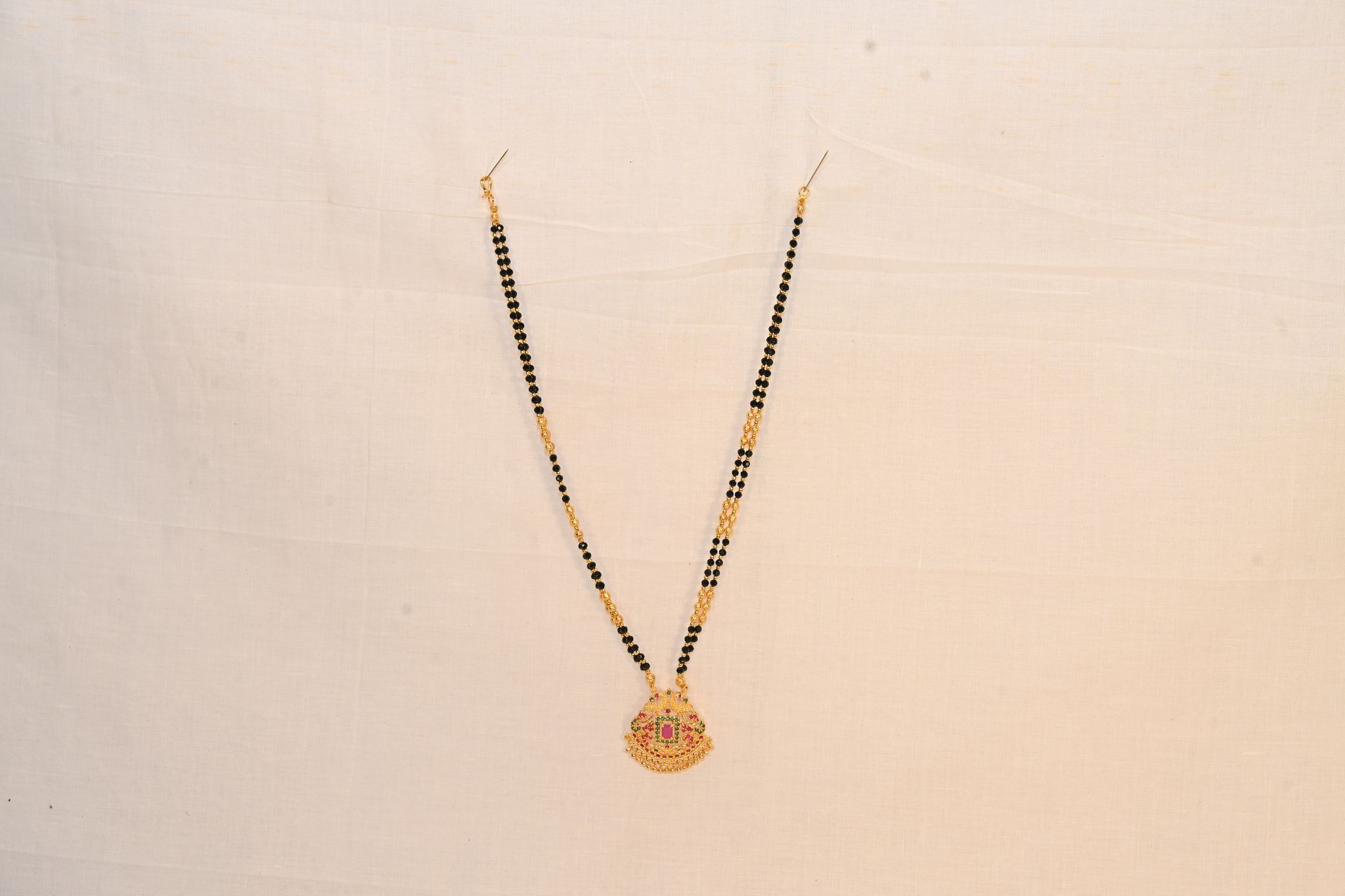 22K Gold Plated Traditional Mangalsutra Tanmaniya With Black Beads for Women