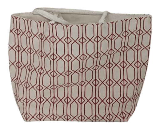 Red and White GEOMETRIC CANVAS Bag