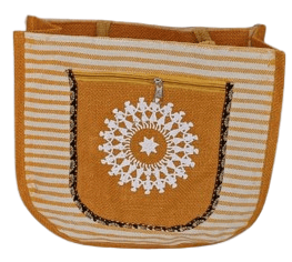 Handmade Crochet Jute Bag with Zipper Closure and Inner Pocket