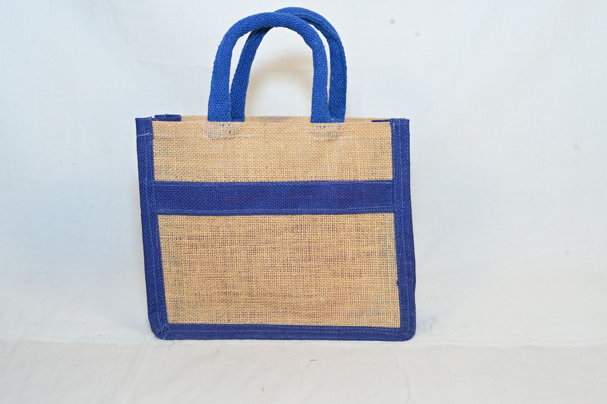 Jute Tote Bag with Blue Trim
