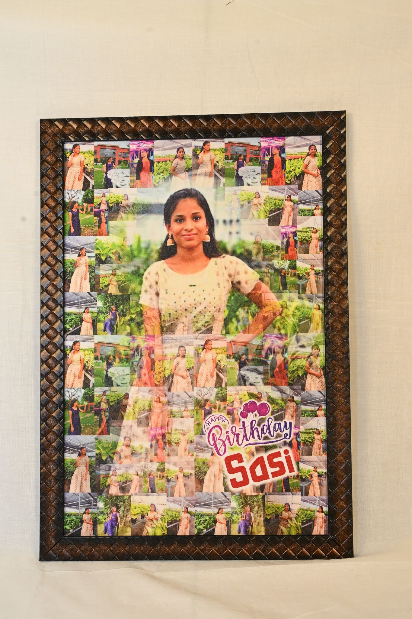Personalized Photo Mosaic in Brown Frame