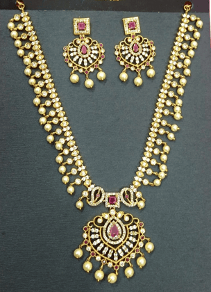 Traditional Indian Gold Plated Kempu Stone Necklace Set with Earrings for Women