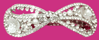 Rhinestone and Pearl Bow Hair Clip