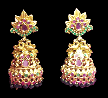 14k Gold Plated Kundan Meenakari Peacock Jhumka Earrings With Beads 14k Gold Plated Kundan Meenakari Peacock Jhumka Earrings With Beads