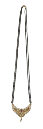 22K Gold Plated Mangalsutra Pendant Set with Black Beads Chain for Women