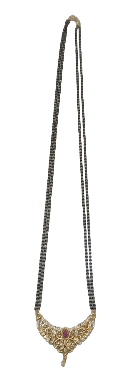 22K Gold Plated Mangalsutra Pendant Set with Black Beads Chain for Women