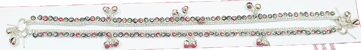 92.5 Silver Traditional Indian Anklet Juda Payal With Multicolor Beads