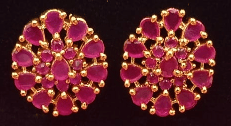 14KT Gold Plated Ruby Flower Stud Earrings