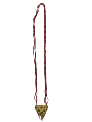 Delicate Traditional Gold Pendant with Red Beads