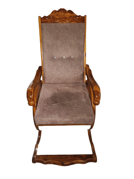 Teak Wood Rocking Chair with Upholstered Seat and Back