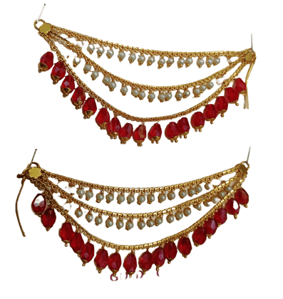 Red and White Beads Mangtika Maang Tikka for Women