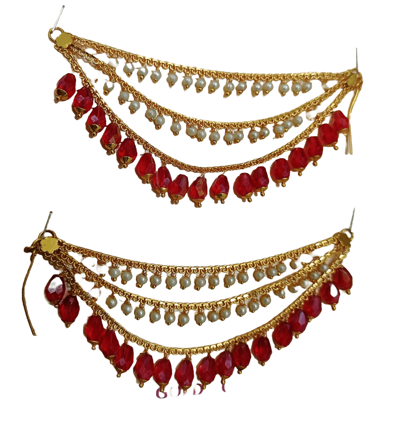 Red and White Beads Mangtika Maang Tikka for Women