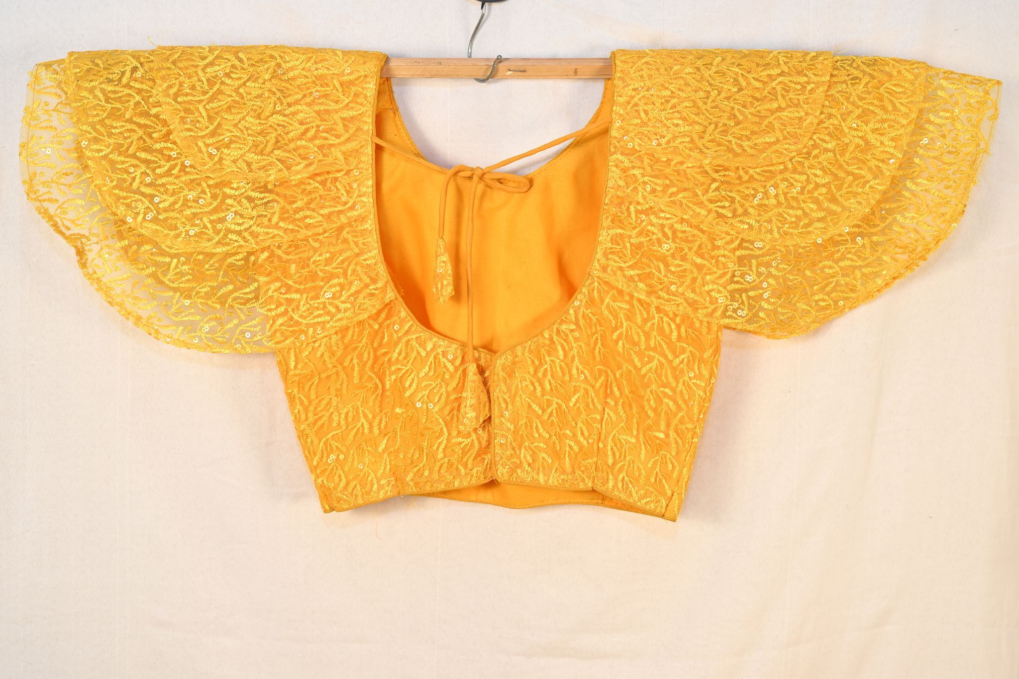 Yellow Ruffle Sleeve Embroidered Blouse