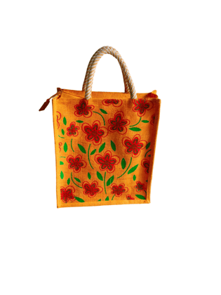 Muiti Colour Floral Jute Lunch Bag