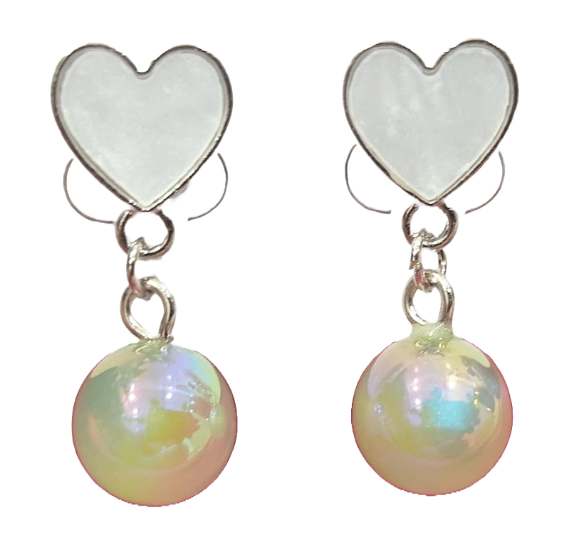 White Heart Earrings with Iridescent Pearl Beads