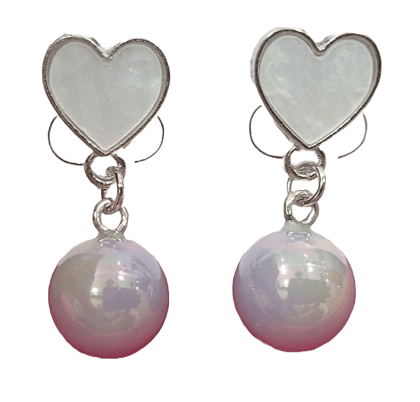 White Heart Earrings with Pink Pearl Drop White Heart Earrings with Pink Pearl Drop
