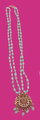"Stunning Antique Gold Pendant Necklace with Seafoam Green Beads"