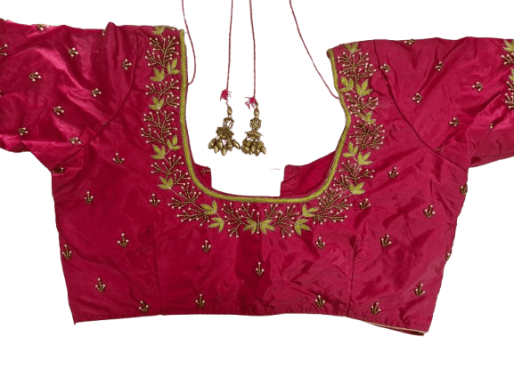 Embroidered Pink Saree Blouse with Zari Work