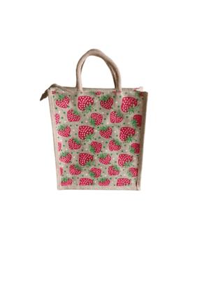 Strawberry Print Small Jute Bag