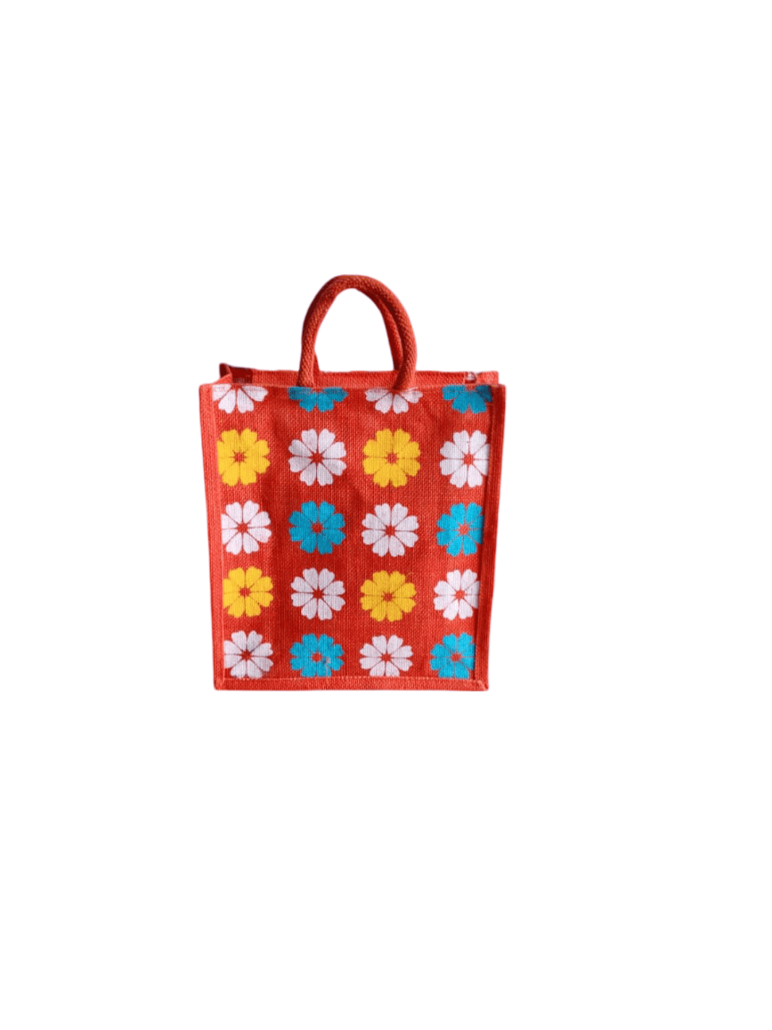 Red Floral Jute Bag