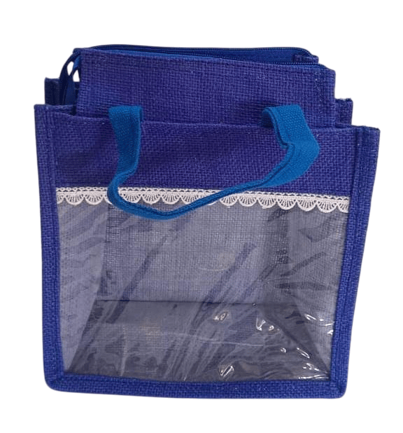 Blue Jute Bag with PVC Window