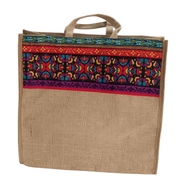 Handcrafted Jute Bag with Colorful Embroidered Trim