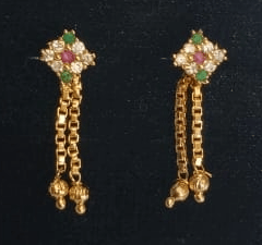 14KT Gold Plated Meenakari Jhumka Earrings with Ruby and Emerald Stones 14KT Gold Plated Meenakari Jhumka Earrings with Ruby and Emerald Stones