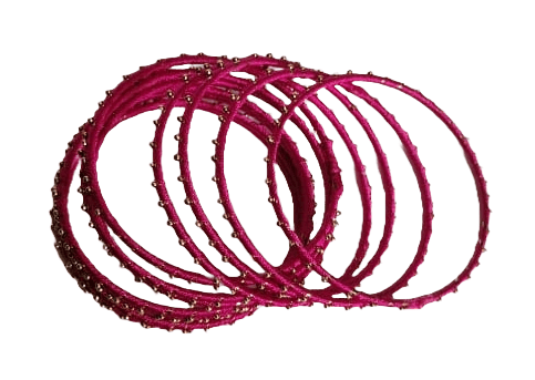 Set of 12 Traditional Indian Silk Thread Bangles with Golden Beads