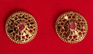 Gold Plated Filigree Ruby Earrings