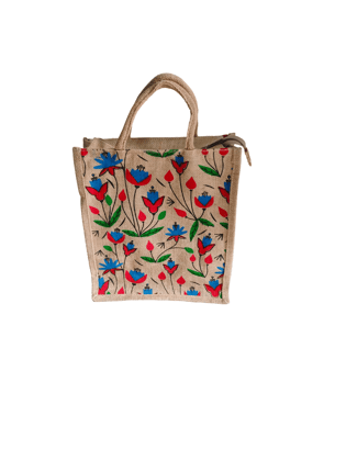 Floral Print Jute Lunch Bag
