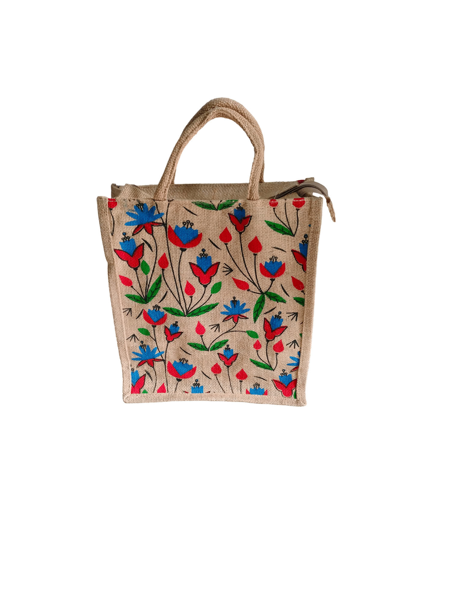 Floral Print Jute Lunch Bag