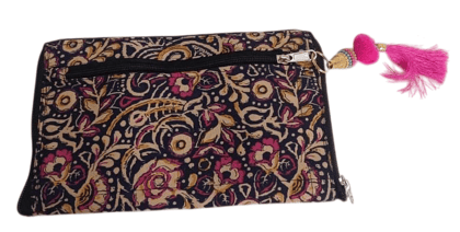 Black and Maroon Hand Embroidered Cotton Sling Bag with Tassel