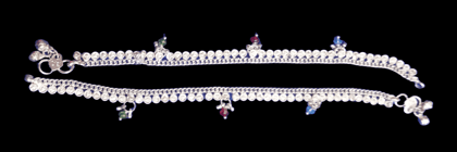 92.5 Sterling Silver Traditional Indian Anklets with Multicolor Beads for Women and Girls
