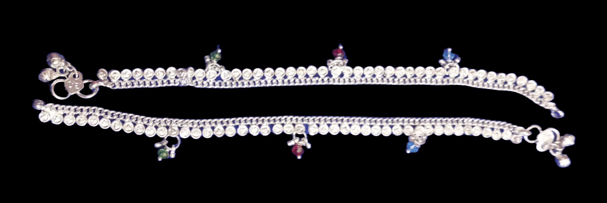 92.5 Sterling Silver Traditional Indian Anklets with Multicolor Beads for Women and Girls