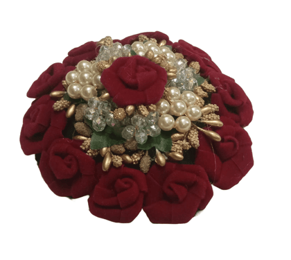 Red Rose Gajra with Pearls and Golden Beads for Women
