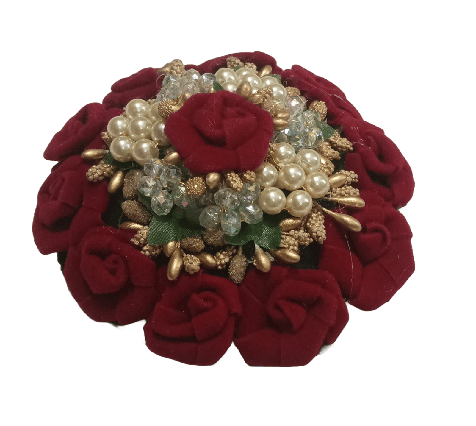 Red Rose Gajra with Pearls and Golden Beads for Women