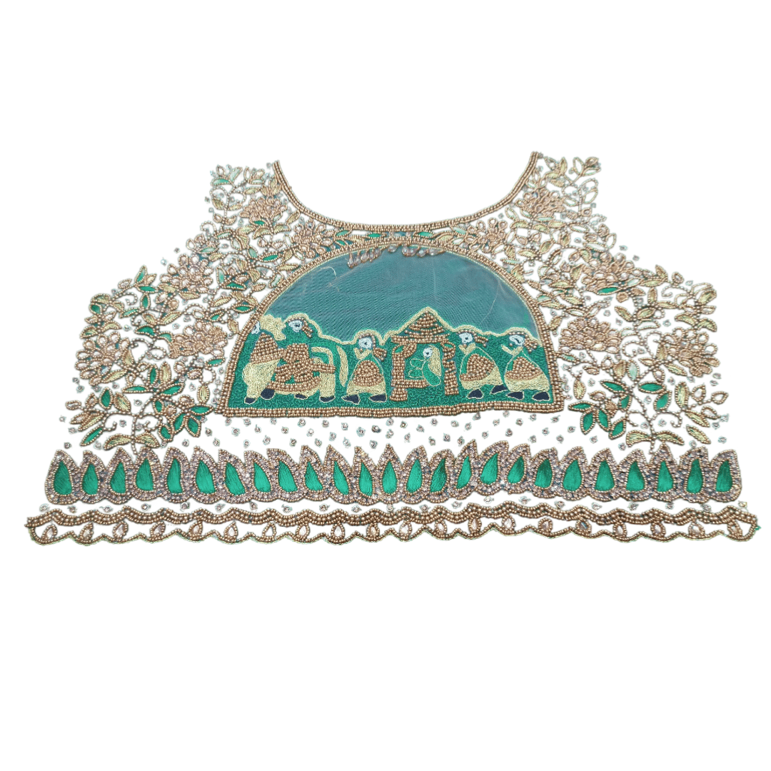 Hand Embroidered Georgette Blouse Piece with Zardosi and Beadwork